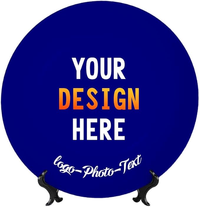 Personalized Photo Ceramic Dinner Plate, Custom Display Dishes with Picture Text Logo Christmas Anniversary Wedding Gifts for Living Room Dining Room Kitchen Decoration, Navy-8 In