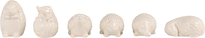 Creative Co-Op Stoneware Figurine Hedgehogs Accent Decor, Set of 6 Pieces, White