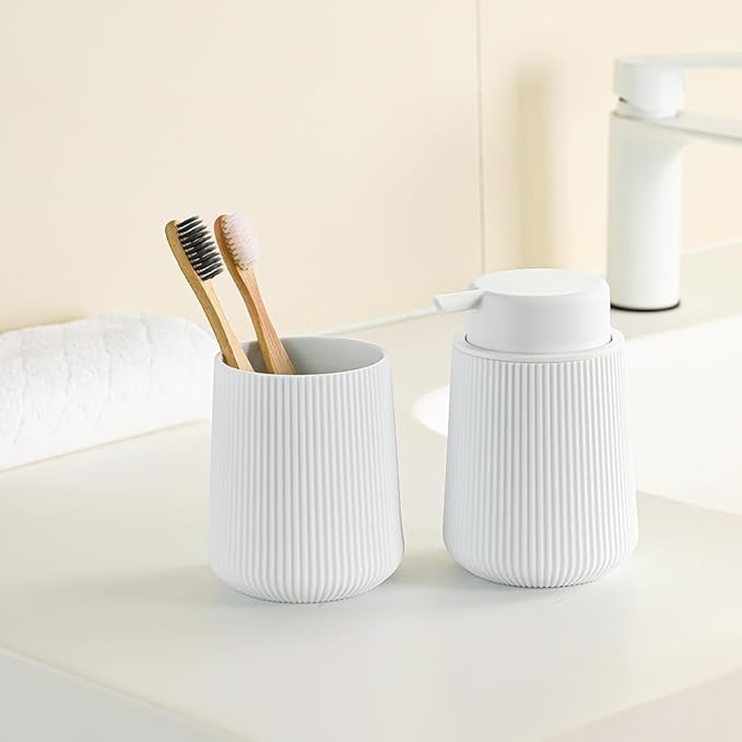 White Striped Toothbrush Holder for Electric Toothbrushes Bathroom Organizer Cup for Toothpaste Kids & Adults