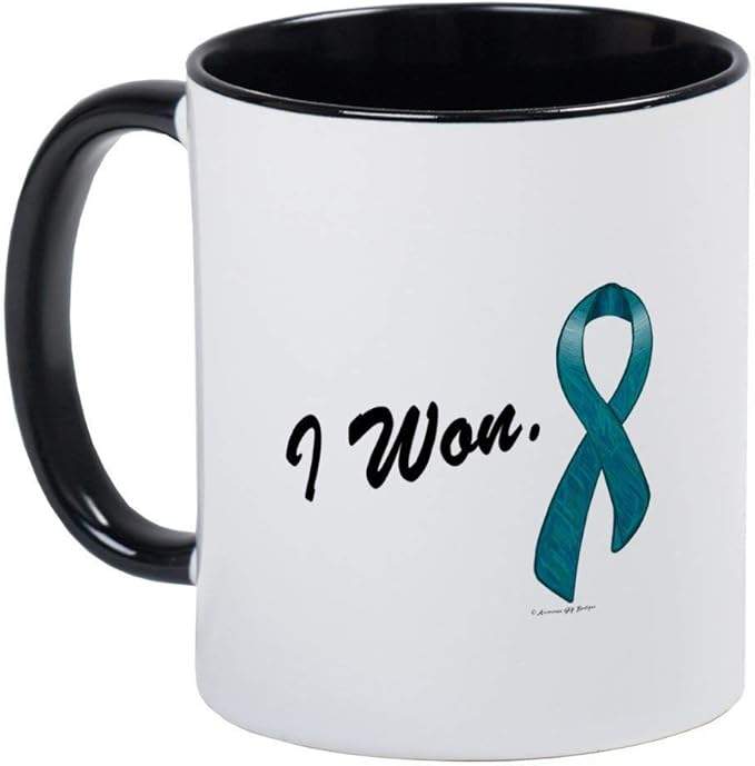 I Won Ovarian Cancer Survivor Mug - Ceramic 11oz RINGER Coffee/Tea Cup Gift Stocking Stuffer