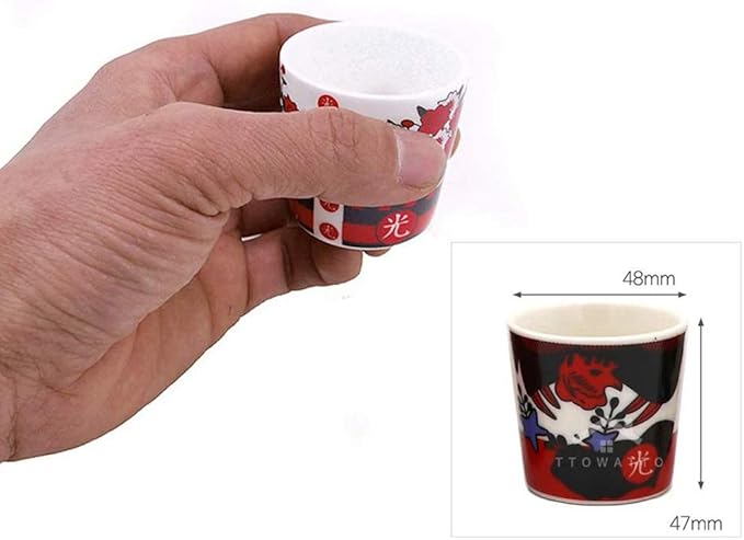 2oz Korea Ceramic Soju Whiskey Shot Glass Set of 5 With Hwatu,Ogwang Korean Traditional Flower Card Game Pattern Print (Soju Shot Set of 5 Wtih HWA-tu,Korean Flower Card Game 1 Set)