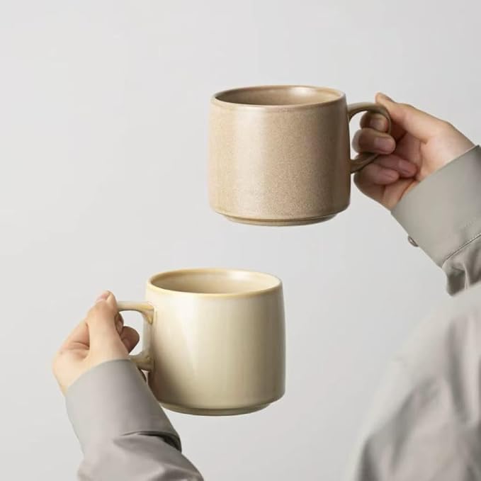 12oz Japanese Minimalistic Asian Aesthetic Rustic Handmade Ceramic Pottery Coffee Mug, Lead-Free Glaze Artisanal earthen Tea Mug, Sturdy Tea cup with handle, Handmade stoneware mugs for office (Biege)
