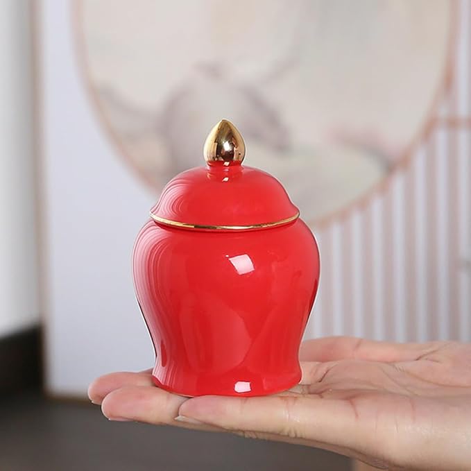 Amosfun Ceramic Tea Canister with Airtight Lid - 3.54 Inch Porcelain Storage Jar for Loose Tea Spices Coffee and Small Items - Sealed Kitchen Canister