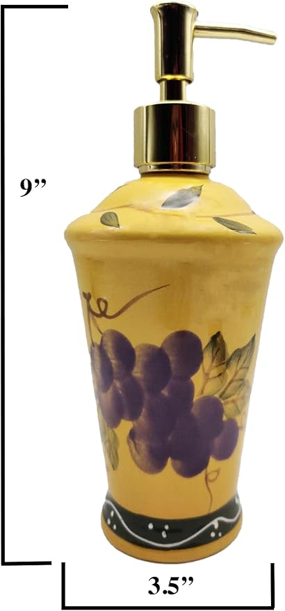 ACK Ceramic Hand Painted Tuscany Fruit Décor Refillable Soap Dispenser,Lotion Jar, Kitchen Décor, Bathroom Décor