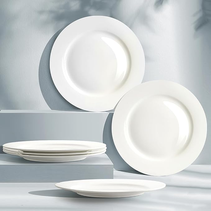 IQCWOOD 6.5 Inch Porcelain Plate Set of 6, White Dessert Plates Ceramic Salad Appetizer Plates for Christmas party, Ceramic Plates for Dinner