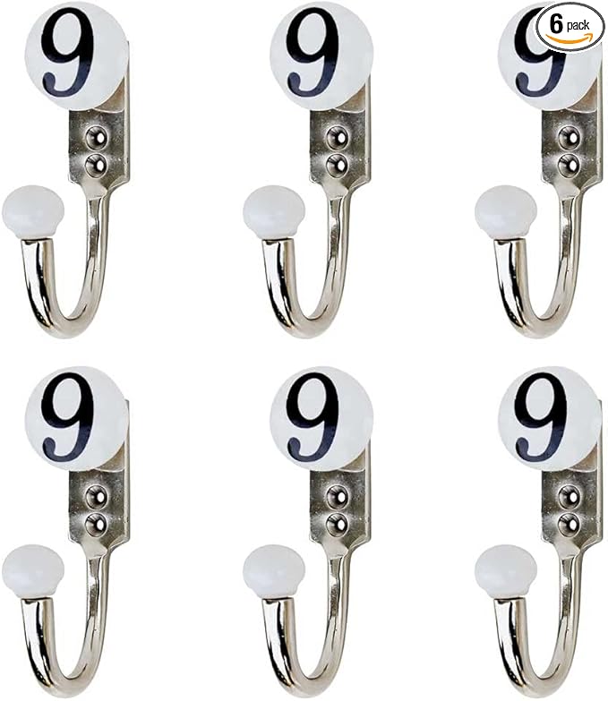 IndianShelf 6 Pack White Versatile Ceramic, Zinc Decorative Cute Hooks for Hanging Coats, Jackets, Leash, Hat, Towel, Backpack, Purse, Handbag Wall Holder