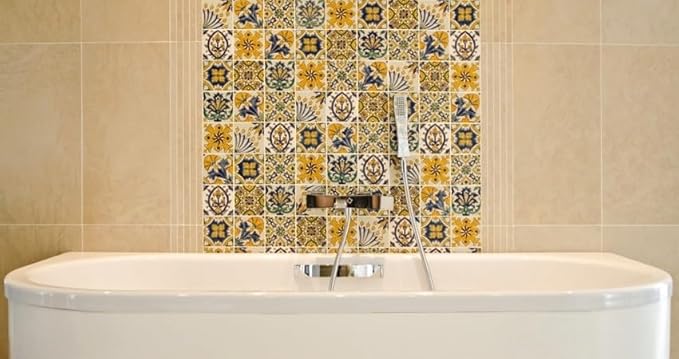 DYARI Set of 9 Decorative Ceramic Tiles – Hand Painted Indoor & Outdoor – Artisan Top Kitchen – Mediterranean Decorative 4x4 / One Tile Durable Colorful (Mediterranean, Sample (1 Tile 4x4))