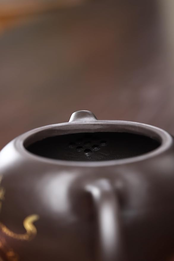 Xishi Teapot 7oz Chinese Yixing Zisha Clay Pot Ceramics Purple Sand Mud Kungfu Tea Set Kettle Spherical Filter (Black with golden tiger)