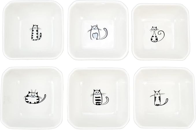 SOCOSY Super Cute Cat Ceramic Sauce Dish/Seasoning Dish/Sushi Soy Dipping Bowl/Appetizer Plates/Serving Dish for Kitchen Home(Set of 6)
