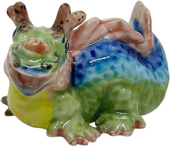 WitnyStore Tiny 1¾" Long Green Red Chinese Dragon Figurine - Miniature Hand Made Painted Ceramic Asian Dragons Mythical Creature Animals Colorful Decorative Collectible Figurines Home Décor Gifts