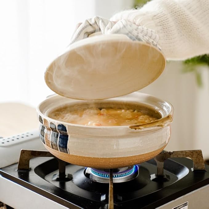Japanese Clay Pot for Cooking with Lid, 2.2L Ceramic Casserole for Shabu Shabu & Stewing, Korean Stone Pot for Soup Bowls, Heat Resistant Earthenware Pot & Terracotta Cooking Pots for Gas,1.6L,B