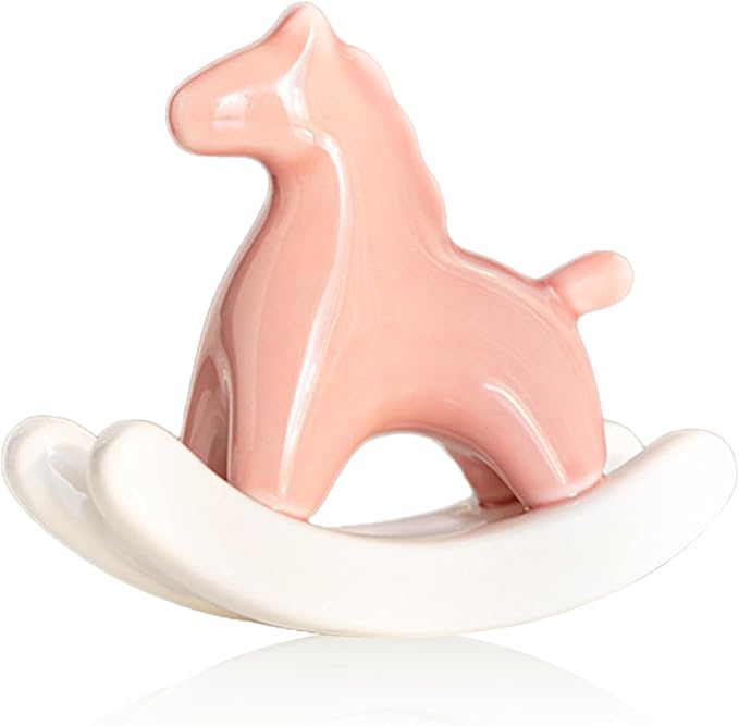 Creative Ceramic Rocking Horse Figurine – Stylish Small Desktop Sculpture for Home, Office, Entryway or Tea Table, Ideal Gift for Decoration (Pink)