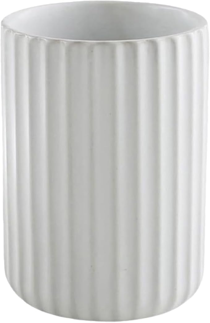 Nordic Ceramic Mug, Japanese Tea Cup 10oz Striped Cup No Handle Drinking Cup for Latte Milk Water Beverage Juice Microwave and Dishwasher Safe (Matte White)