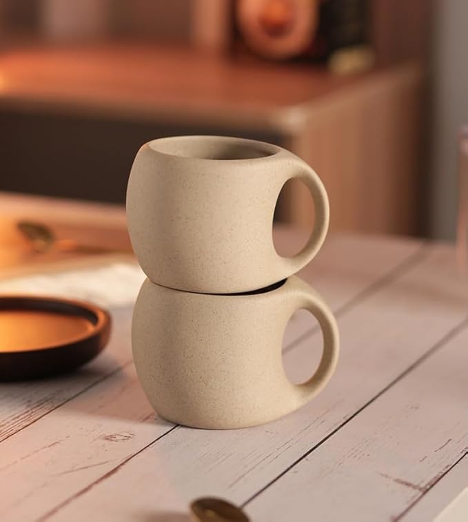 1pcs-Ceramic Coffee Cup Sets (250ML, 7*9.8*7.5cm), Japanese Style Hot Tea Cup, Coarse Earthenware Latte Cup, Includes Cup Saucer and Spoon, Suitable for Home, Restaurant, Tea Party, etc.