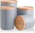 Sweejar Kitchen Canisters Ceramic Food Storage Jar Set, Stackable Containers with Airtight Seal Wooden Lid for Serving Ground Coffee, Tea, Herbs, Grains, Sugar, Salt - Set of 4 (Gray)