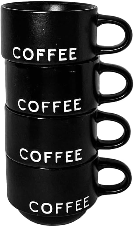 ASTRUE Espresso Cups Set of 4, 4 oz Matte Black Ceramic Demitasse Cups with Large Handles, Pro-Grade Porcelain Coffee Mugs, Dishwasher & Microwave Safe for Home, Office, Cafe