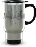 Hanoi Skyline Steel Mug, Asia Skyline 14oz Travel Mug with Handle & Lid Custom Travel Tumblers, Gift For Birthday, Spill Resistant Tumblers for Women, Personalized Tumbler