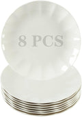 10.5 Inch Porcelain Large Dinner Plates Set of 8,White Round Petal Appetizer Salad Plates, Ceramic Dinnerware Serving Plate for Pancakes, Steak, Pasta, Pizza, Microwave, Dishwasher Safe