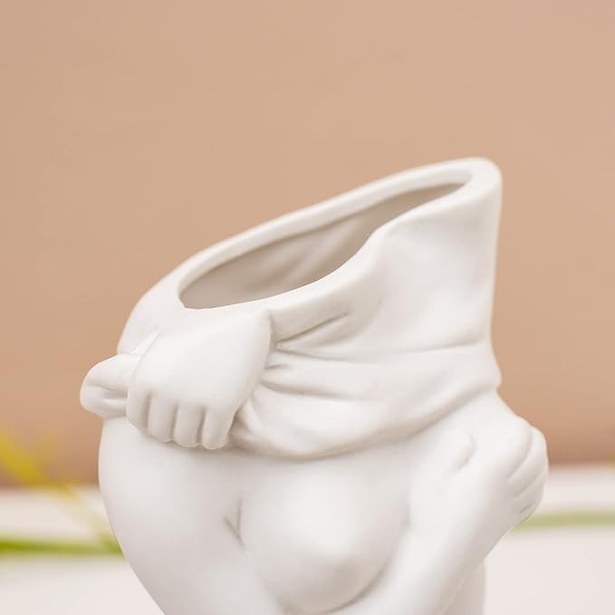 White Ceramic Female Body vase, Lovely Dry Flower Vase Modern Small Woman Body Vase Female Form Vases for Living Room Bedroom Decor,C