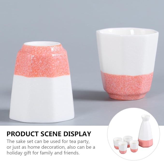 Traditional Sake Cup,Ceramic Wine Glasses,1 Set/5pcs Flagon Wine Glass Set Water Bottle Set Korean Gifts Wedding Champagne Glasses Ceramics Ceramic Drinkware (Pink 15.5X7.5X4.5CM)