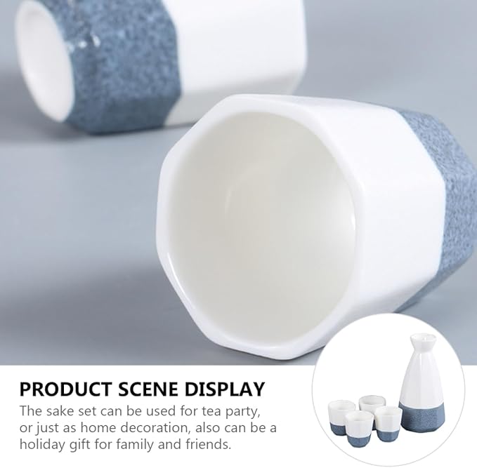 Traditional Sake Cup,Ceramic Wine Glasses,1 Set/5pcs Flagon Wine Glass Set Water Bottle Set Korean Gifts Wedding Champagne Glasses Ceramics Ceramic Drinkware (Blue 15.5X7.5X4.5CM)