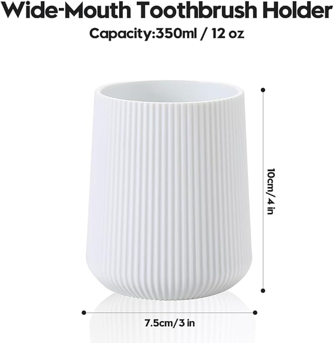 White Striped Toothbrush Holder for Electric Toothbrushes Bathroom Organizer Cup for Toothpaste Kids & Adults