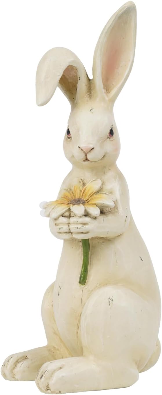 Newman House Studio Easter-Decorations - Spring Bunny Decor - Table Centerpiece - Spring Figurines - Indoor Bunny Statues with Flower Farmhouse Office Room Decor for Table 5 * 4.25 * 11.75 inch