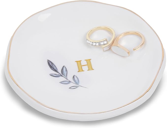 Personalized Ceramic Ring Dish, Initial Jewelry Tray for Rings, Earrings, Necklaces & Bracelets, Gift for Engagements, Birthdays, Holidays, Mom, Sister, Bridesmaid, Bride-to-Be, 4" Ring Plate