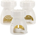 Lyellfe 3 Pack Ceramic Tealight Candle Holder, Essential Oil Burner with Spoon, White Carved Wax Warmer Aroma Diffuser Furnace for Birthday Valentines Home Decor