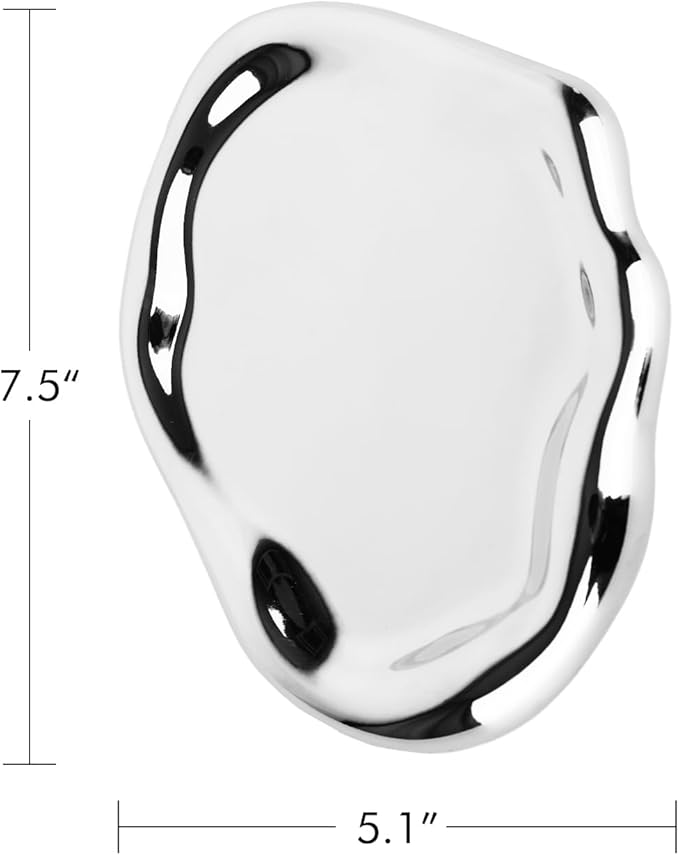 Silver Tray Decorative Vanity Tray Bathroom Tray Jewelry Dish Ceramic Silver Round Plate Holder Makeup Tray Home Organizers Irregular Storage Plate Bathroom Organizer(Long)