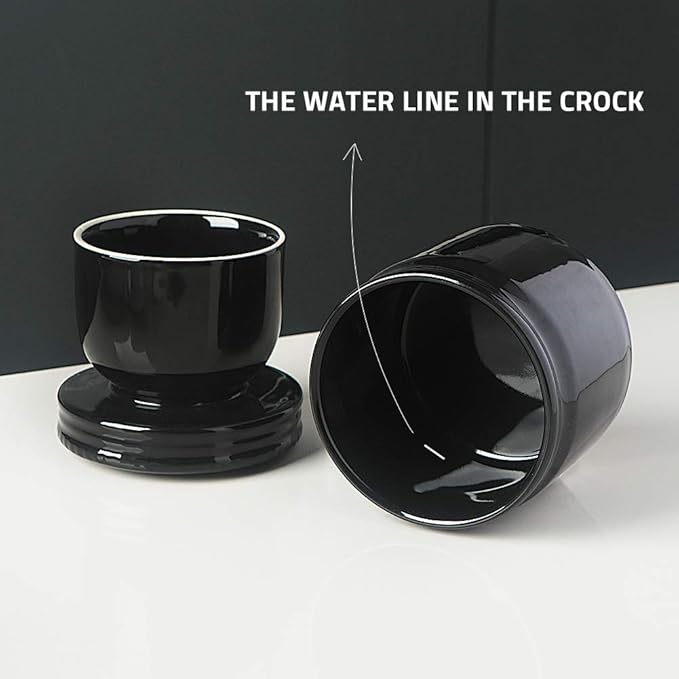 Sweejar Porcelain Butter Keeper Crock, French Dish With Water Line, Ceramic Container for Soft Butter (Black)