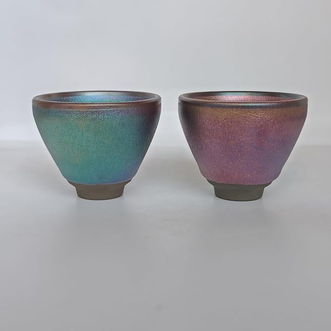 Jianzhan Ceramic Teacup, Kung Fu Tea Set, 80ml /2.71 oz Small Cup, Tenmokus Tea Cup Kiln Fired and Kiln Change Pattern and color, Yerba Mate Cup Set of 2