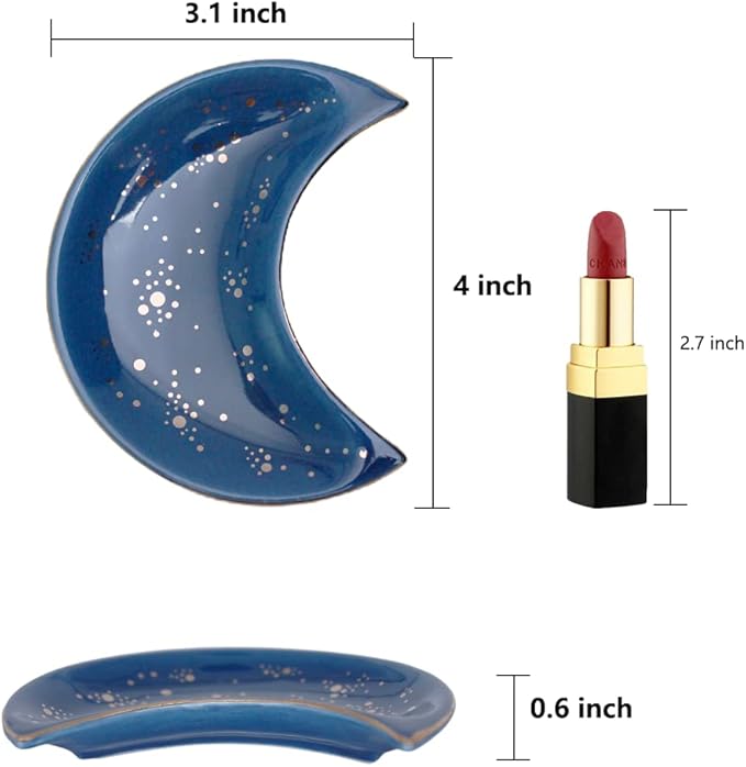 Soddeph Small Moon Ceramic Jewelry Tray, Decorative Trinket Dish, Ring Holder Plate, Modern Accent Tray for Bathroom, Nightstand, Entryway Table, Vanity (1, Blue)