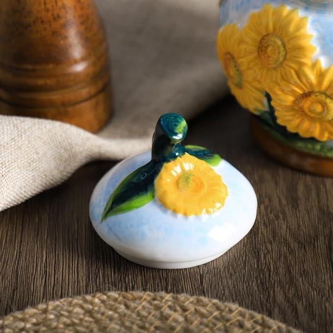 123Arts Sugar Bowl Sunflower Jar Ceramic Hand Drawn Spice Jar Storage Jar Ornament