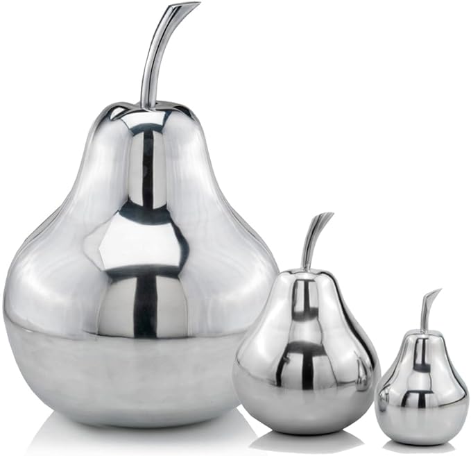 Modern Day Accents 3663 Pera XL Polished Pear, Fruit Decor, Gifts, Tabletop, Silver Home Decor Centerpiece, Room Aesthetic, Office Desk Sculpture, 11" L x W 16.5" H