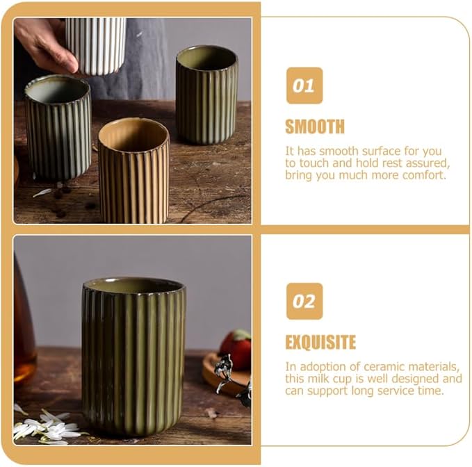 LIFKOME Japanese Tea Cups Ceramics Coffee Mugs Chinese or Japanese Style Porcelain Milk Mug No Handles Vintage Stripe Beverage Cup Drinks Tumbler for Tea Lovers 300ml Green Tea Cup Set