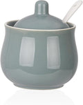 Ceramic Sugar Bowl with Lid and Spoon, Gray Porcelain Sugar Salt Pepper Storage Jar, 7 Ounces