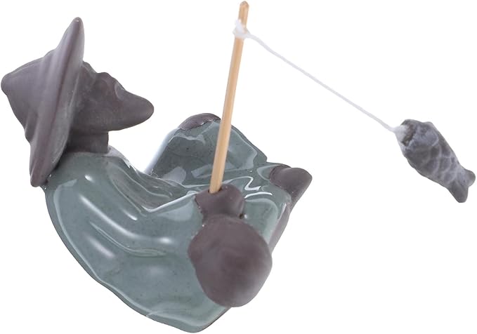 Housoutil Old Man Fishing Sculpture Micro Bonsai Figurine Ceramic Asian Zen Garden Decor Tabletop Fish Tank Patio Ornament