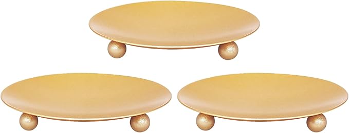Candle Holder Decorative Iron Plate,Candle Stand for LED & Wax Candles,Spa,Bathroom,Weddings,4.33x0.78inch,Set of 3 (Gold)