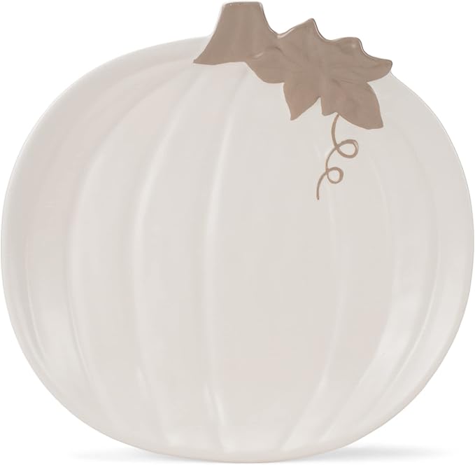 Nat & Jules Pumpkin Shaped 11 x 10.5 Inch Ceramic Large Serving Platter: Perfect for Thanksgiving, Halloween and Indoor Fall Table Décor & Centerpieces, White