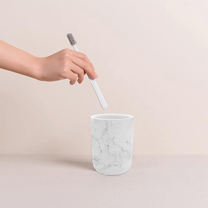 Toothbrush Holder Polyresin Toothbrush Organizer,Marble Style Bathroom Accessories,Toothpaste Holder Makeup Brushes Cup Razors Holder for Bathroom Vanity Countertop,Ideal for Home,Hotel