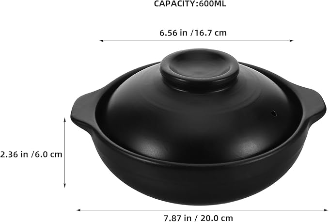 Clay Pot for Cooking with Lid: Terracotta Casserole - Heat-resistant Casserole Dish - Korean Stone Pot Cookware for Soup Meat Rice - 600ML