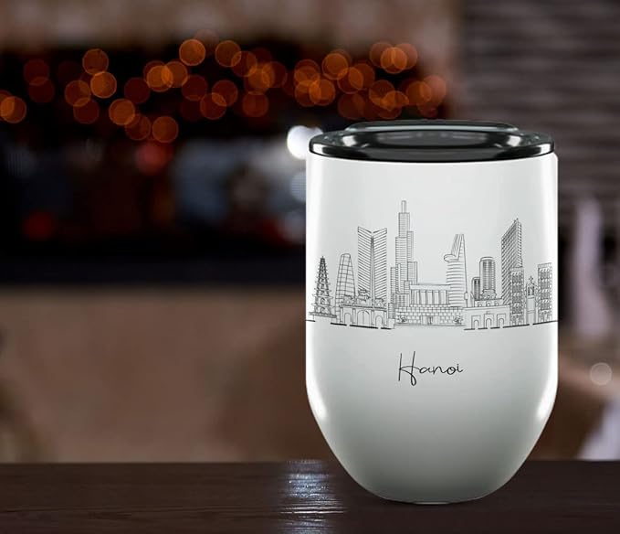 Hanoi Skyline Wine Tumbler, Asia Skyline 12oz Wine Tumbler, Custom Wine Tumblers Gift For Birthday, Spill Resistant Tumblers for Women, Personalized Wine Tumbler