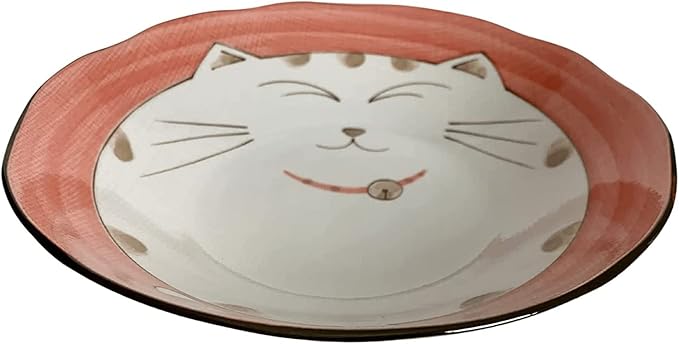 JapanBargain, Set of 2 Japanese Soup Bowls Shallow Porcelain Bowl for Curry Rice Cereal Poke Salad and Dessert, Maneki Neko Smiling Cat Pattern, Made in Japan, 8.5 inch, Pink Color