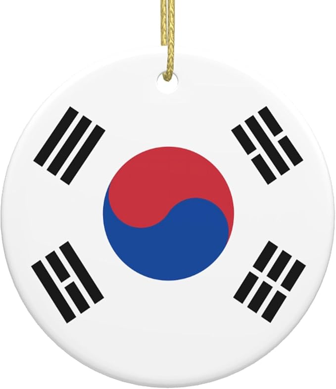 Flag of Republic of Korea Christmas Ornament Round Xmas Ceramic Hanging Ornament for Fireplace Wedding Holiday Party Xmas Decoration Gift