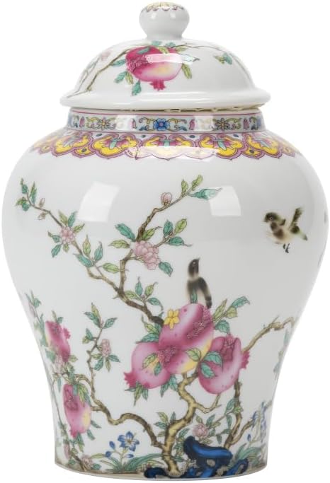 fanquare Porcelain Airtight Canister for Loose Tea Vintage Chinese Ripe Peach Style Ceramic Spice Jar Kitchen Storage Caddy Large Sugar Jar, Vase for Décor