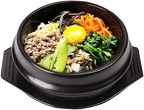SUNRISE 2 Kitchen Supply 38 oz Black Dolsot/Stone Bowl with Tray 6.25 in