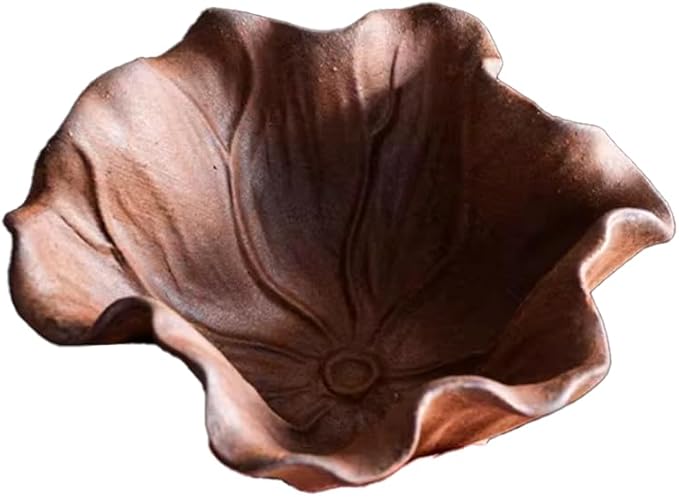 Handmade Chinese Rough Pottery Teacup, Vintage Zen Style Lotus Leaf Design, Small Gongfu Tea Cup for Tea Sake Wine, Earth Brown, Unique Gift for Tea Lovers