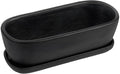MyGift 14 Inch Oval Modern Matte Black Ceramic Succulent Planter Pot with Drainage Hole and Removable Saucer, Decorative Indoor House Plant Container for Flowers, Cactus, Herbs