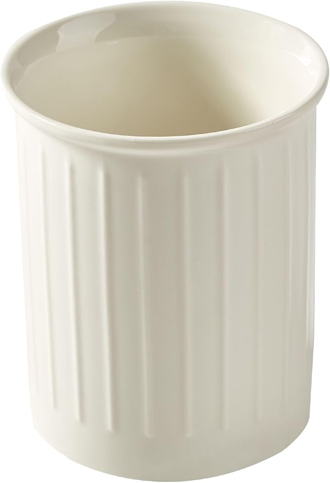 Kitchen Utensil Holder - Farmhouse Utensil Holder for Countertop - Ceramic Utensil Crock - Kitchen Decor & Housewarming Gift (White)